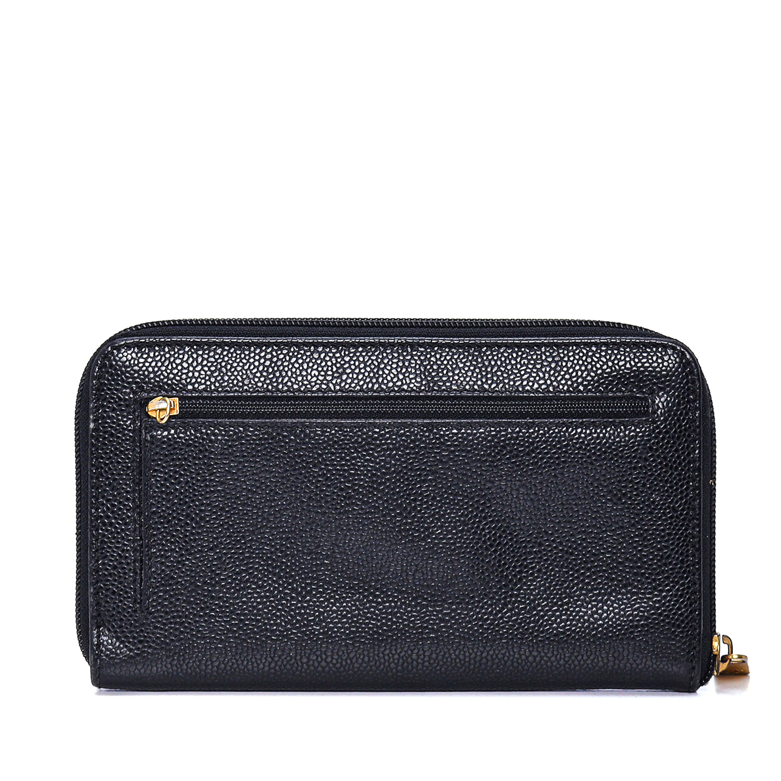 Chanel - Black Caviar Leather CC Timeless Zip Medium Wallet